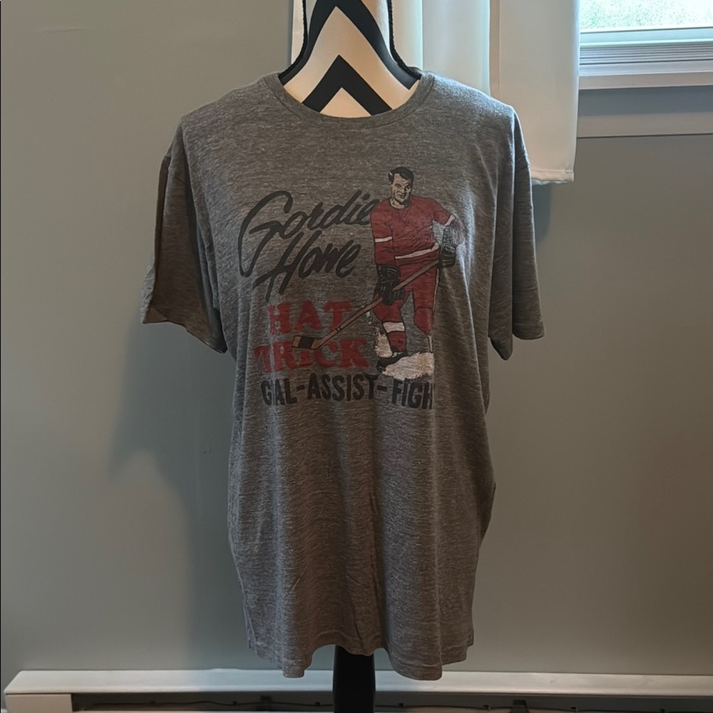 HOMAGE Gray Gordie Howe “Hat Trick Goal-Assist-Fight” Graphic Tee